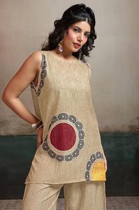 Women's Bohemian <b>Linen</b> 2 <b>Piece</b> Set Sleeveless Top With Embroidery And Dot Pattern Loose Fit Ankle Length Pants Summer Wear - Product Image 2
