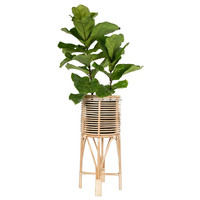 Suporte para Plantas Personalizado em Vime e Rattan com Trama Aberta, Cesto de Chão para Vasos, Decoração de Jardim e Casa, Estilo Americano, Esculpido à Mão, Natural