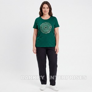 Camiseta de algodón personalizada para mujer con estampado ilustrativo de globo aerostático en forma de corazón, color verde azulado, tops para mujer, fabricante mayorista de ropa ODM - Product Image 5