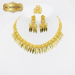 Elegant Classic 24K Gold Plated Floral Necklace Set for Women African <b>Bridal</b> Jewelry Set with Earrings - Product Image 2