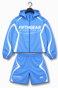 FIFTHGEAR INTERNATIONAL Mens Blue Sporty Hooded Jacket <b>Shorts</b> Windbreaker Quick Dry <b>Polyester</b> Summer Outdoor Wear OEM Bulk Order - Product Image 5