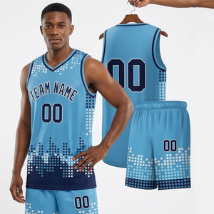 Custom Sublimated Basketball Jersey Set <b>Light</b> Blue V-Neck Sleeveless Moisture Wicking Polyester Unisex Adult Team <b>Name</b> Print - Product Image 5