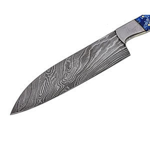 Couteau en acier Damas, lame à pointe tombante, manche marbré bleu, couteaux de chasse, couteau OEM personnalisé à vendre à un prix raisonnable - Product Image 4
