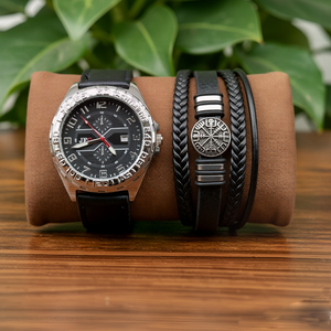 Ensemble de 2 montres-bracelets pour hommes en cuir marron imperméables à quartz avec bracelet magnétique en cuivre, ensemble de montres de luxe pour hommes, cadeau pour amis - Product Image 3