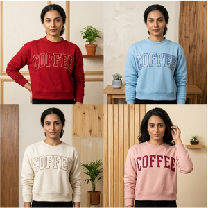 Sweat-shirt à col rond pour femme, imprimé lettres couleur crème café, coupe classique, 100% coton tricoté, vêtement d'automne - Product Image 4