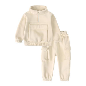 Children's Dark Gray Fleece <b>Tracksuit</b> Set Half-Zip Sweatshirt With Pockets And Elastic Waist Jogger Pants Casual Winter Wear - Product Image 3