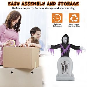 Luci LED a stringa da giardino da 2,4 m, 3 pezzi, decorazioni gonfiabili di Halloween a forma di Grim Reaper e tombe, decorazioni per esterni per il giardino. - Product Image 2