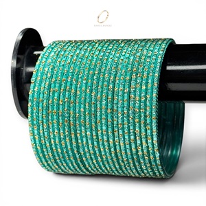 Bracelets tendance en acier inoxydable bleu vert exclusifs, plaqués or scintillant, avec cristaux, bijoux indiens modernes à prix de gros - Product Image 1