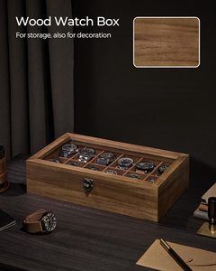 12-Slot Watch <b>Box</b> Watch Display Case with <b>Large</b> Glass Lid Removable Pillows Velvet Lining <b>Gift</b> Idea - Product Image 2