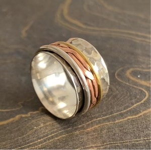 Multi-layer <b>Spinner</b> <b>Ring</b> 925 Sterling Silver Wide Band Hammered Meditation & Anxiety Relief Jewelry Gift - Product Image 4