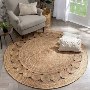 Hand Braided Woven Jute Cotton Area <b>Rugs</b> Non-Slip Custom Thick Floor Carpet Living Room Exercise <b>Camping</b> Prayer Machine Wash - Product Image 5