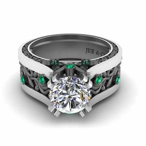 Bague de fiançailles solitaire en filigrane avec diamant rond élégant deux tons en argent sterling 925 pour femmes au meilleur prix - Product Image 1