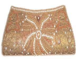 Beaded Gold <b>Clutch</b> Bag With Flower Embellishments Sparkling Evening Party Handbag - Product Image 3
