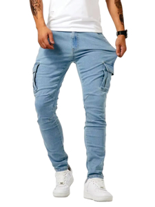 Jean en denim unisexe tendance, coupe décontractée, taille mi-haute, extensible, en coton bleu respirant et écologique - Product Image 4