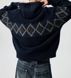 OEM Custom <b>Cardigan</b> Manufacturers Wholesale Mohair Men'S Hoodies Winter Fluzzy Zip up Sweater Oversized Knitted Hoodie - Product Image 4