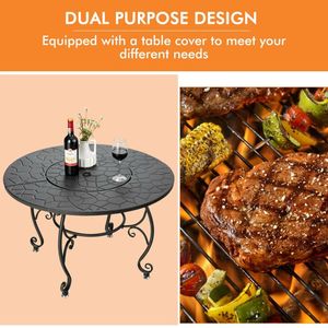 35.5 Feet Patio Fire Pit Dining <b>Table</b> with Cooking <b>BBQ</b> Grate Premium Outdoor Fire Pits - Product Image 3