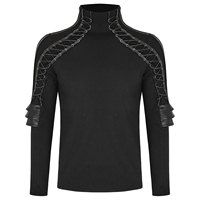 Chemise gothique pour homme sur mesure à manches longues, rouge foncé, coupe ajustée, en coton extensible avec des sangles en simili cuir et des boutons métalliques