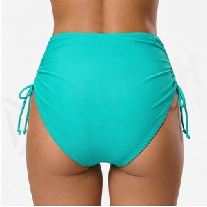 Women High Waist Solid Color <b>Bikini</b> Bottoms With Side Drawstring Ruched Design Stretch Swimwear - Product Image 2