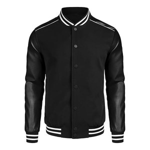 เสื้อแจ็คเก็ตวาร์ซิตี้ผู้ชาย แขนหนังสไตล์ลำลอง แจ็คเก็ตเบสบอลแบบ Letterman แจ็คเก็ตบอมเบอร์สไตล์คลาสสิกแบบวิทยาลัย เสื้อโค้ทติดกระดุมสำหรับใส่ในชีวิตประจำวัน - Product Image 4