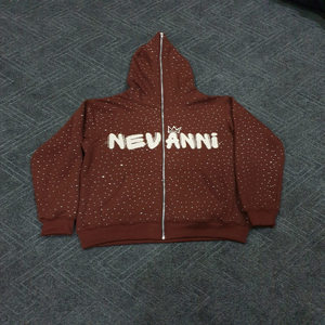 Full Zipper Solid Unisex Winter Hoodie High Quality Custom Logo Design All Rhinestone Applique - Product Image 5
