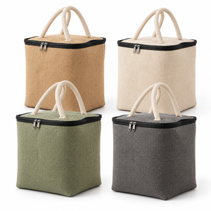 Sac de rangement en jute personnalisable à motif lettres avec fermeture éclair, couvercle et poignées en corde pour vêtements, linge et courses – Vente en gros - Product Image 5