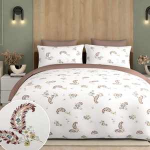 Ensemble de draps Super King Size 120x120* en coton pur, imprimé floral paisley, literie de luxe avec 2 taies d'oreiller, qualité respirante - Product Image 1