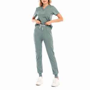 scrubs printed white zipper scrub <b>sets</b> medical scrubs medic women uniform suit - Product Image 2