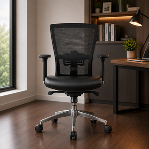 Chaise de bureau ergonomique pivotante KINSHA avec accoudoirs réglables en hauteur et structure en acier pour le bureau à domicile - Product Image 1