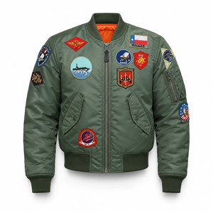 Chaqueta Bomber de Cuero Genuino Vintage para Hombre con Diseños de Parches Bordados, Forro de Sherpa, Cierre de Cremallera, Ropa de Invierno - Product Image 5
