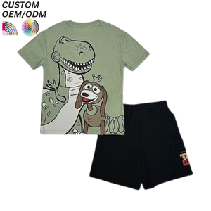 Ensemble de vêtements pour garçons de qualité supérieure, tenue décontractée pour enfants, t-shirt et short à imprimé animal 100% coton, support OEM ODM, vente en gros - Product Image 3