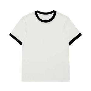 Camiseta Blanca de Manga Corta para Hombre con Ribete en Contraste Negro, Corte Regular, Algodón Jersey, Estilo Casual con Cuello Redondo - Product Image 1