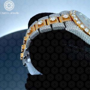 Charm Jewells Reloj de lujo de acero inoxidable para mujer, caja redonda, bisel de diamantes de 40 mm, cierre plegable de cuarzo analógico - Product Image 2
