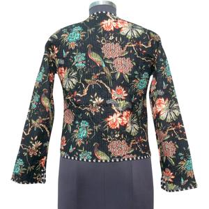 Floral Printed Knitted Short Autumn Full Sleeve <b>Quilted</b> <b>Jacket</b> for Women with Pure Cotton Fabric and Pockets Inside and Outside - Product Image 5