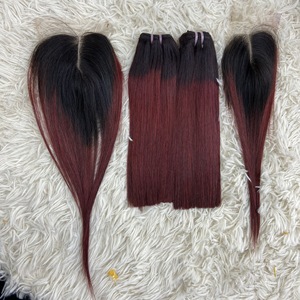 Vente en gros d'extensions de cheveux humains vietnamiens Super Double Drawn Ombre Color Red mix Black Machine Trame extensions de cheveux cheveux humains - Product Image 2