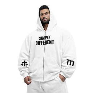 Sweat à capuche zippé en molleton 100% coton 430 g/m² coupe classique, anti-plis, séchage rapide, pour l'hiver, streetwear et sport, blanc - Product Image 1