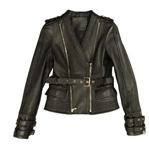 Veste de moto en cuir d'agneau véritable pour femme, coupe ajustée, matelassée, avec doublure en satin et nylon rembourrée de coton, imperméable - Product Image 6