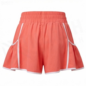 Mini-jupe trapèze corail pour femme, taille élastique, respirante, style sportif avec poche, couleur unie, idéale pour l'été - Product Image 4