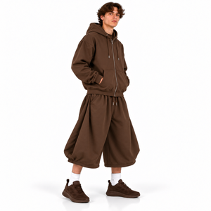 Conjunto de Invierno para Hombre de Alta Calidad, Sudadera con Cierre y Pantalones Cortos Anchos Estilo Bermuda, Conjunto Deportivo de Invierno Oversize en Color Sólido - Product Image 3