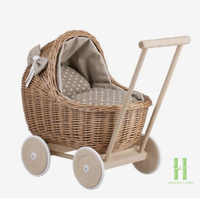 Poussette pour poupée en rotin style bohème avec roues en bois, décoration de chambre d'enfant, accessoires de photographie, cadeau d'anniversaire pour enfants, jouet