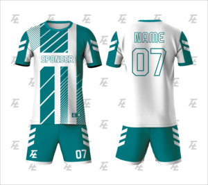 Maillot de football pour homme, bleu vert turquoise, sublimé, col rond, manches courtes, polyester respirant, coupe athlétique - Product Image 1
