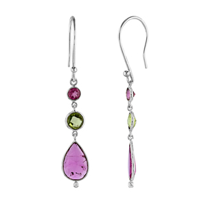 Boucles d'oreilles en or jaune massif 18 carats avec tourmaline véritable et diamants naturels, style tendance - Product Image 3
