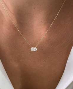 Colliers pendentifs solitaires 1 carat de diamant de laboratoire taille ovale East West en or massif 14K, bijoux minimalistes pour usage quotidien, vente en gros - Product Image 6