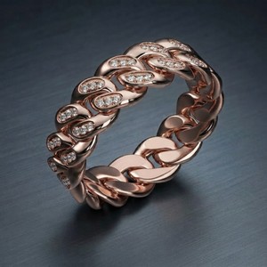 Bague en or rose 10K avec diamants cubains, diamants de laboratoire taille brillant ronde, luxe unisexe pour usage quotidien - Product Image 1