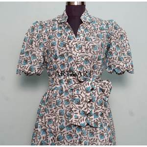 Vestido Moderno Casual de Manga Corta para Fiesta, Estilo Dulce y Elegante para Mujer, Estampado a Mano, de Algodón, Tipo Canguro, Cómodo y Corto - Product Image 4