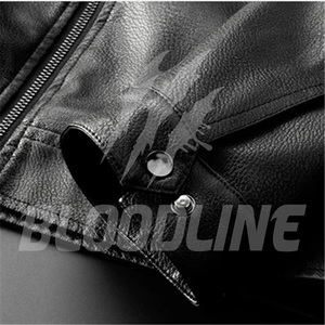 Chaqueta de Cuero PU Negra para Hombre BLOODLINE, Cuello Alto, Estilo Motero, Cierre de Cremallera, para Otoño - Product Image 6