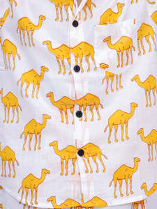 Camel Style jaune 100% coton garçons ensemble de vêtements décontracté à manches courtes solide motif léopard chemise pour enfants 1-5 ans - Product Image 5
