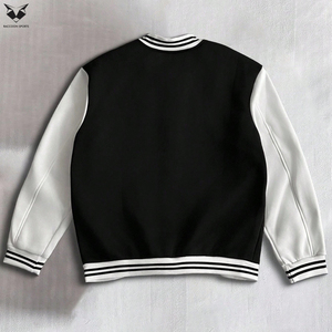 Custom Embroidery Varsity Jacket Black White Patchwork Star Design Men Letterman Jacket High Quality Cotton Fleece Bomber Coat - Product Image 2