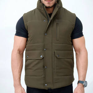 Chaleco acolchado grueso para hombre con logotipo personalizado, cuello alto, bolsillos con cremallera, chaqueta de invierno, chaleco acolchado negro para hombre - Product Image 2