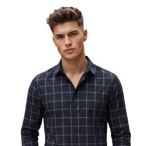 Chemise habillée à manches longues à carreaux pour homme, 100 % coton, col rabattu, infroissable, style décontracté chic, idéale pour l'automne - Product Image 3