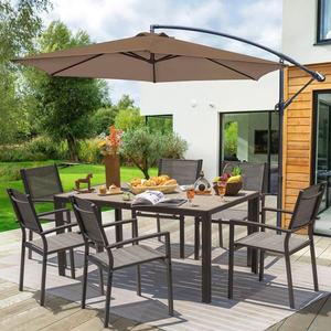 Modern 6-Piece Outdoor Dining Set – Rectangle <b>Wood</b> <b>Top</b> <b>Table</b> with Metal Frame & 6 Chairs for Patio & Garden - Product Image 6
